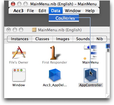 Connecting menu item with AppController
